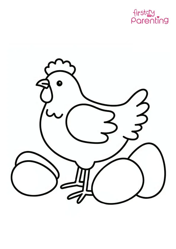Hen Watching Over Eggs Coloring Page