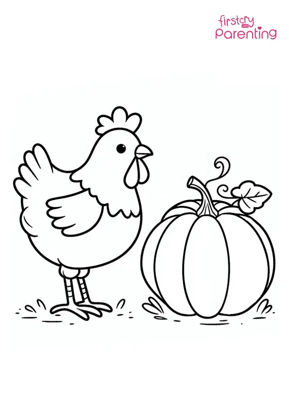 Hen And A Pumpkin Coloring Page