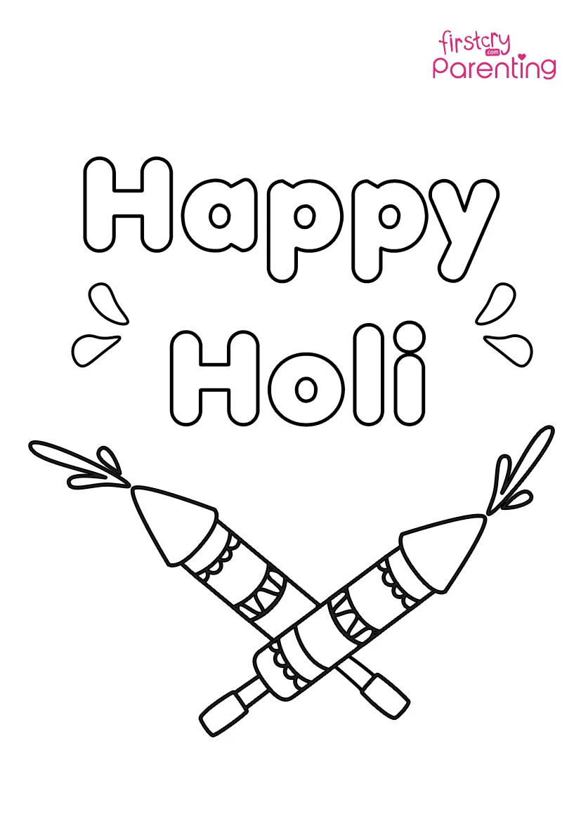 Holi Pichkari Colouring Page