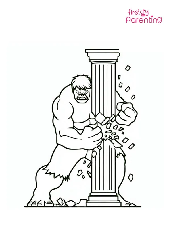 Hulk Breaking The Pillar Coloring Page