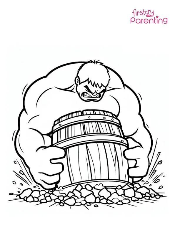 Hulk Crushes Barrel with Two Hand Coloring Page