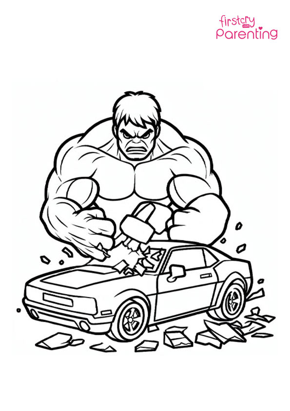 Hulk Crushing the Car in Anger Coloring Page