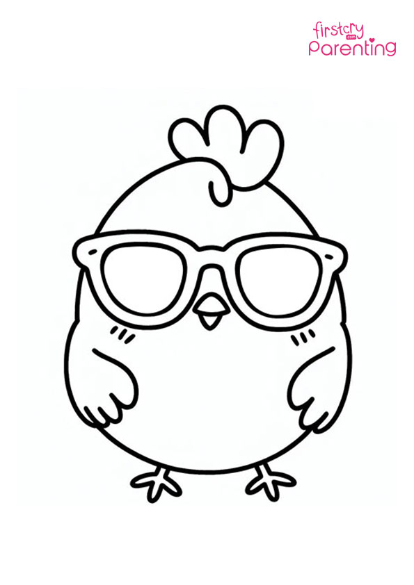 Kawaii Chicken In Sunglasses Coloring Page