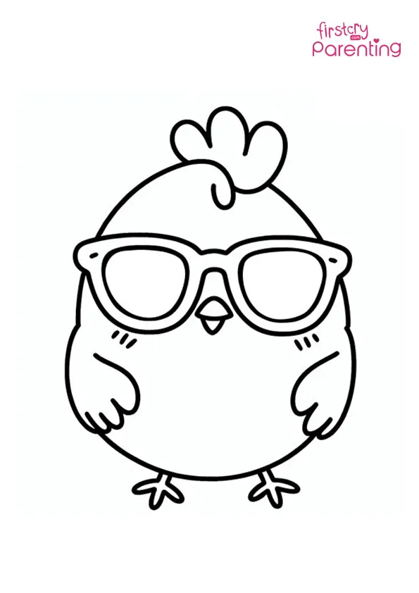 Kawaii Chicken In Sunglasses Coloring Page