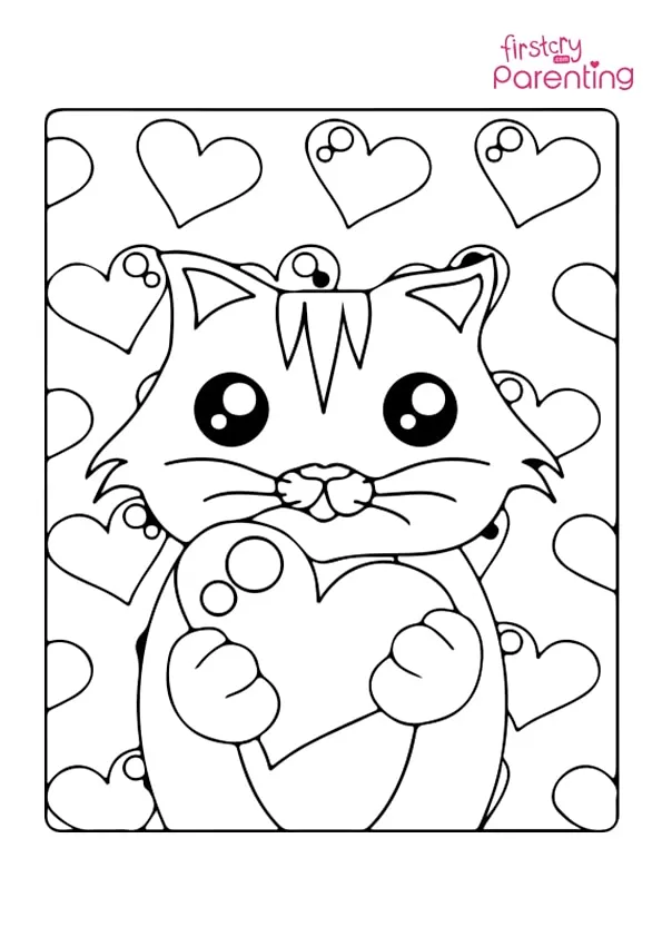 Kitten With Heart Coloring Page Colouring Pages