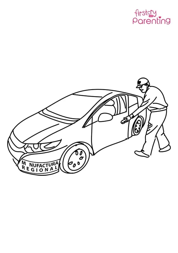 Man Climbing Car Auto Wheels Coloring Page Colouring Pages