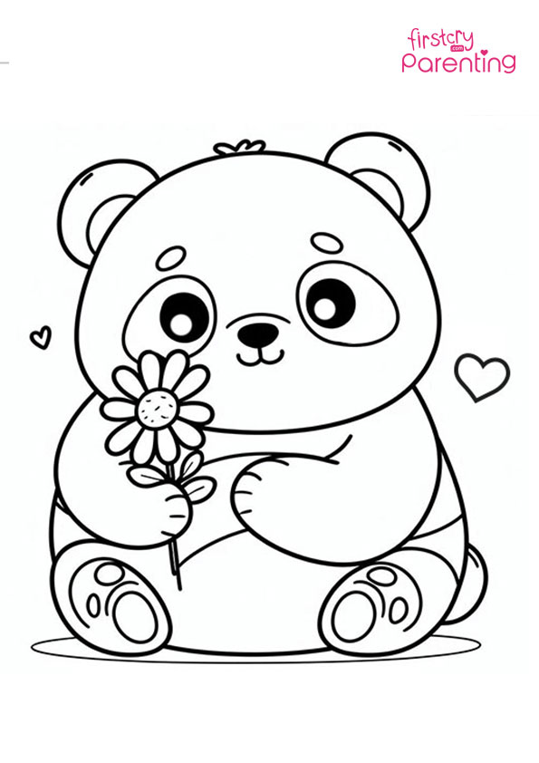 Panda Holds Flowers Coloring Page