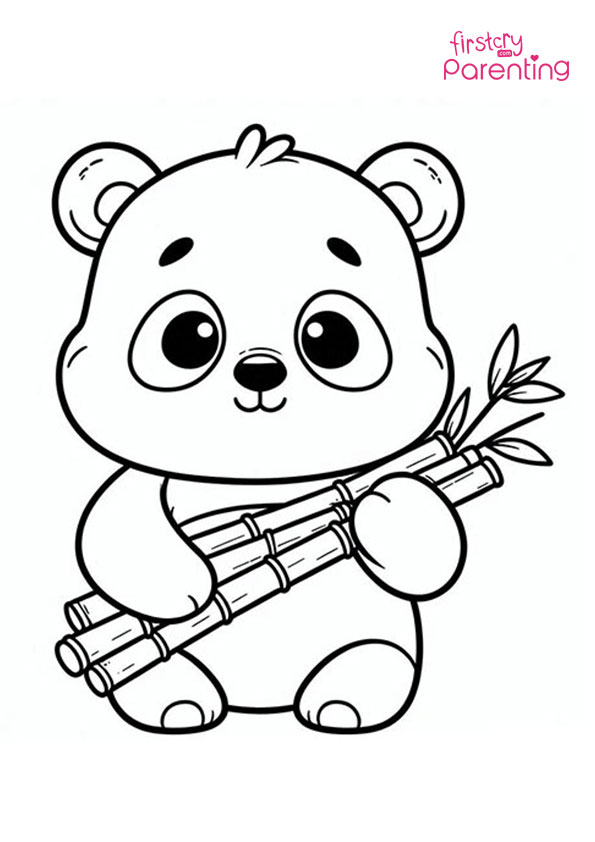 Panda Holds a Bamboo Coloring Page
