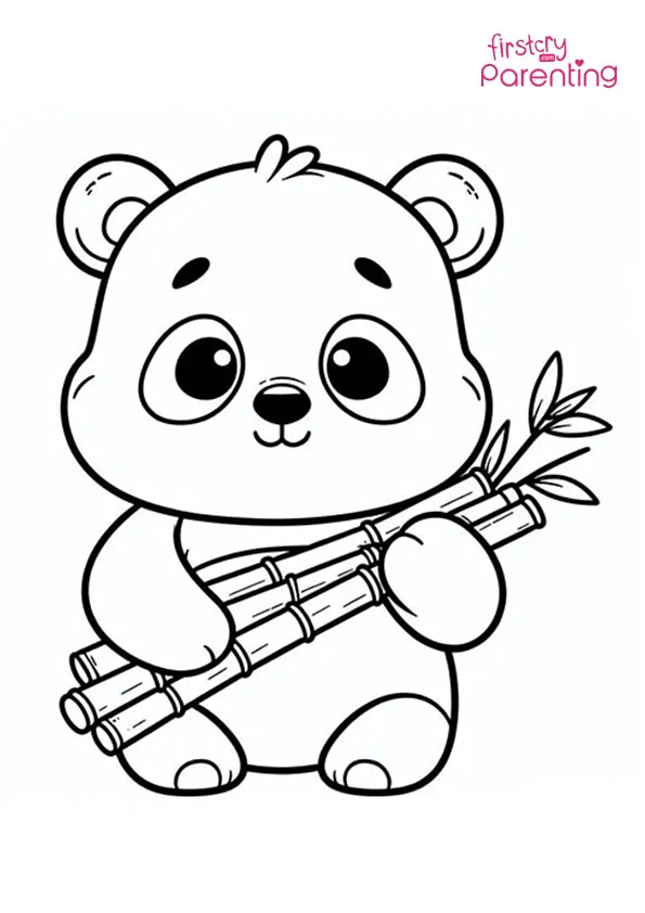 Panda Holds a Bamboo Coloring Page Colouring Pages