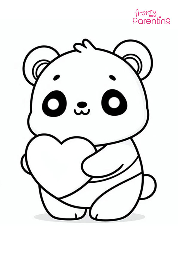 Panda Holds a Heart Coloring Page