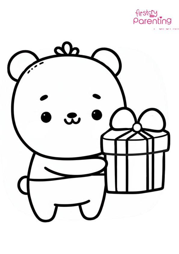 Panda Holds a Present Coloring Page