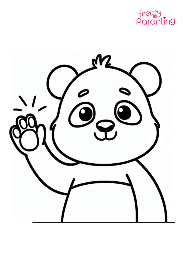 Panda Waving Hand Colorng Page