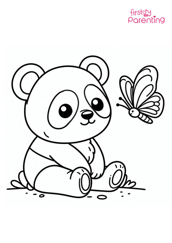 Panda and a Butterfly Coloring Page