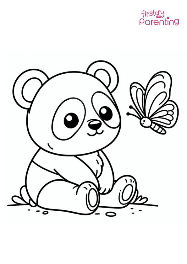 Panda and a Butterfly Coloring Page Colouring Pages