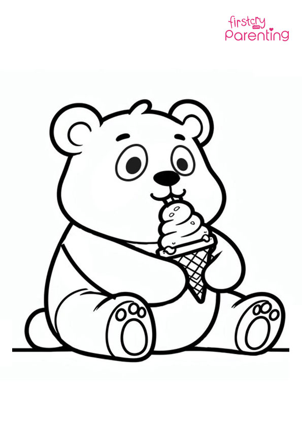 Panda with Ice Cream Coloring Page