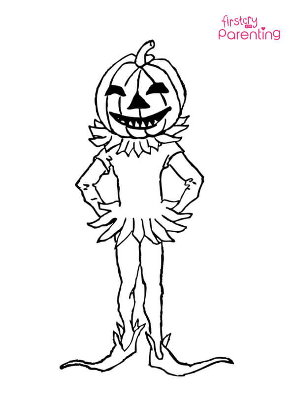Pumpkin Boy Costume Halloween Coloring Page