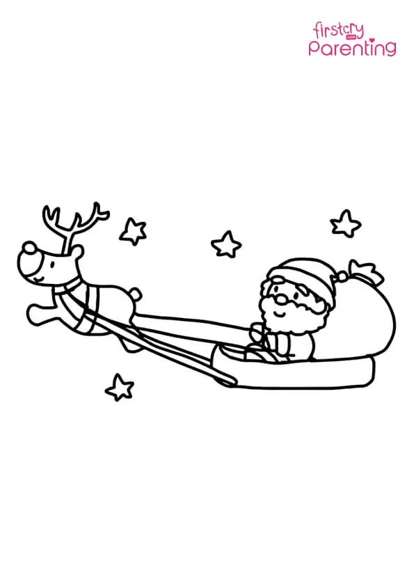 Santa Claus In Sleigh With Reindeer Coloring Page Colouring Pages