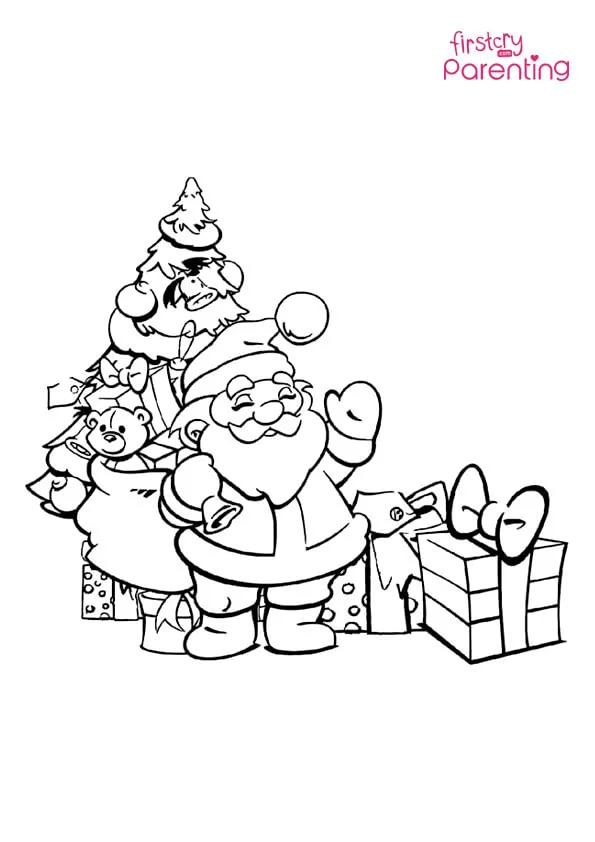 Santa With Presents Coloring Page Colouring Pages