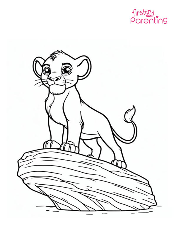 Simba Standing On Pride Rock Coloring Page