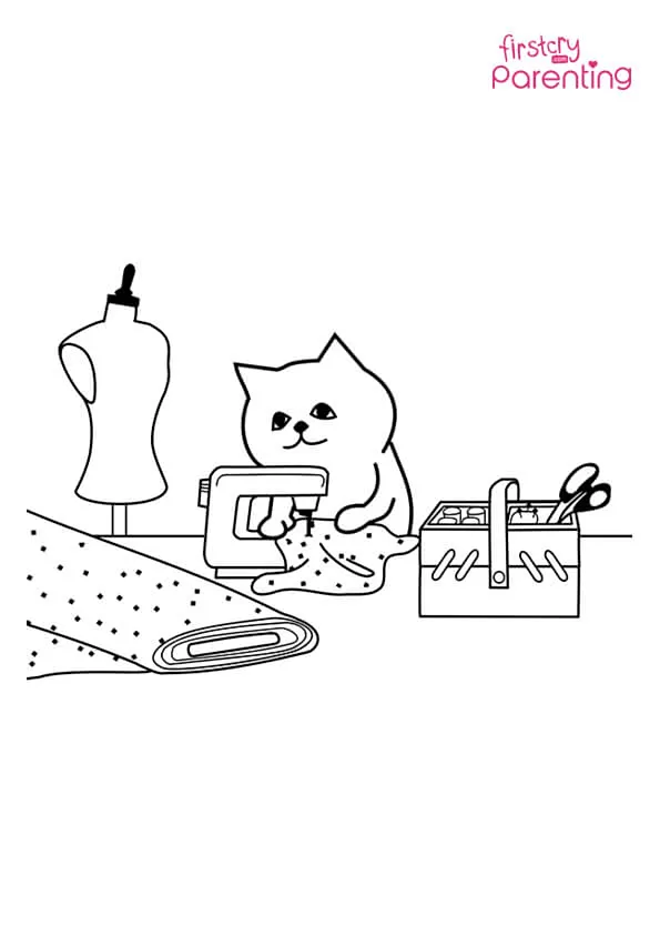 Tailor Cat Coloring Page Colouring Pages