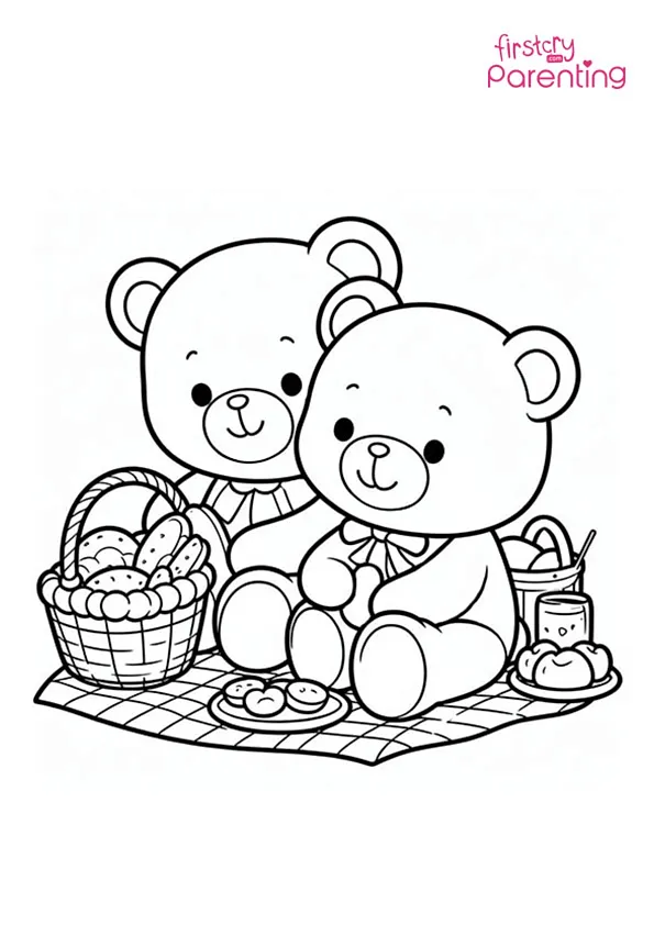 Teddy Bear Enjoying Picnic Coloring Page Colouring Pages