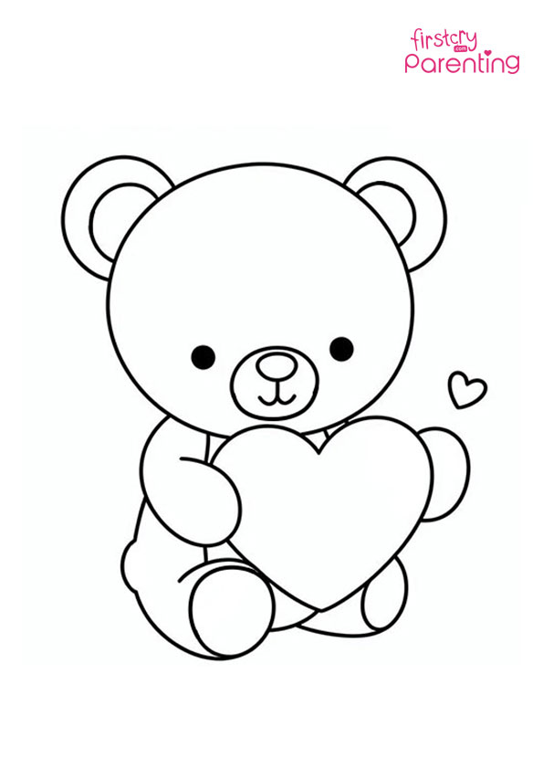 Teddy Bear Holding Love Heart  Coloring Page