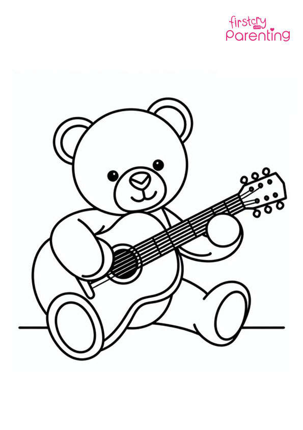 Teddy Bear Playing Guitar Coloring Page