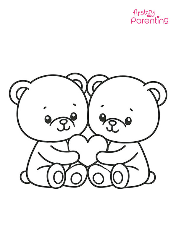 Teddy Bear Sharing a Heart Coloring Page