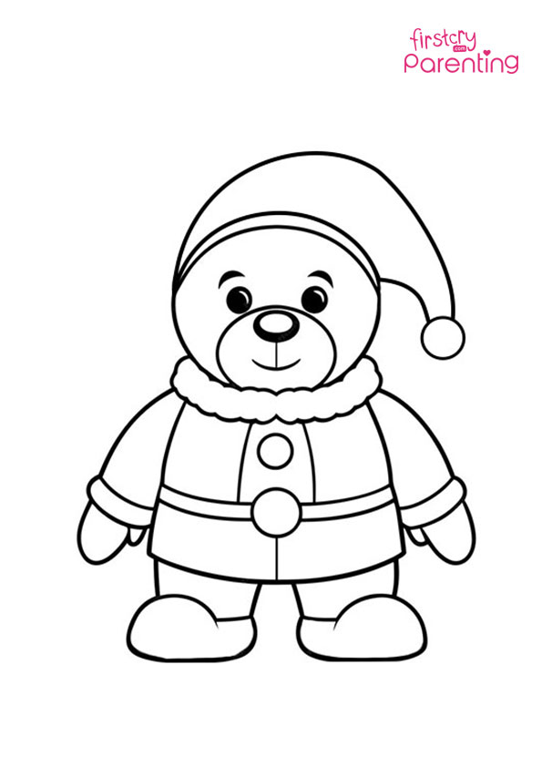 Teddy Bear Wearing a Santa Hat Coloring Page