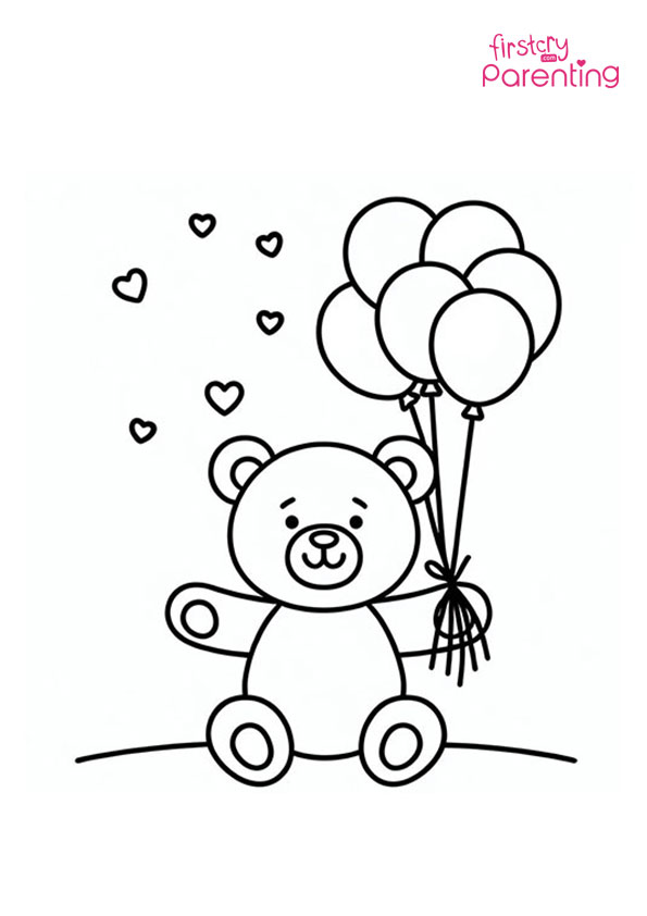 Teddy Bear With Balloons Coloring Page
