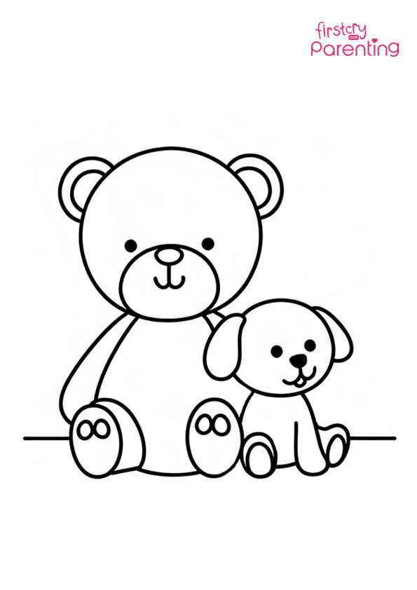 Teddy Bear With Dog Coloring Page
