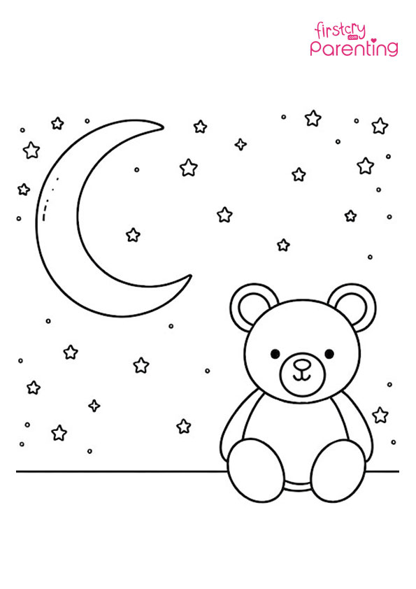 Teddy Bear and the Moon Coloring Page