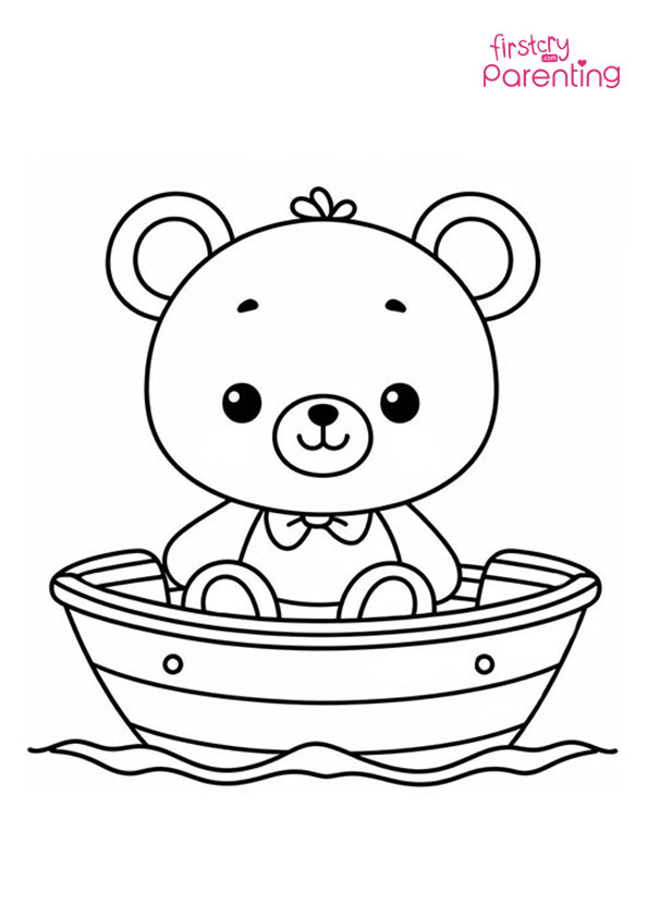 Teddy Bear in a Boat Coloring Page