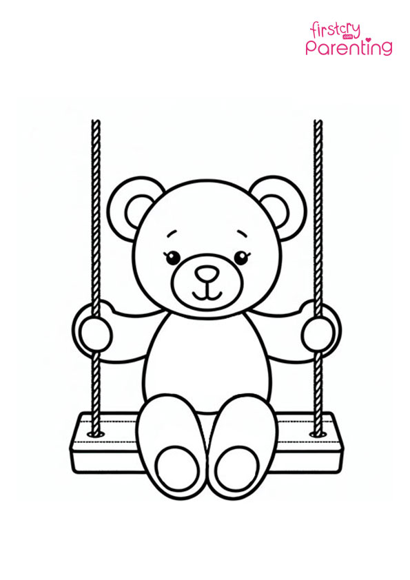 Teddy Bear on a Swing Coloring Page
