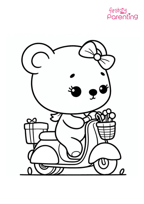 Teddy Bear with a Scooter Coloring Page