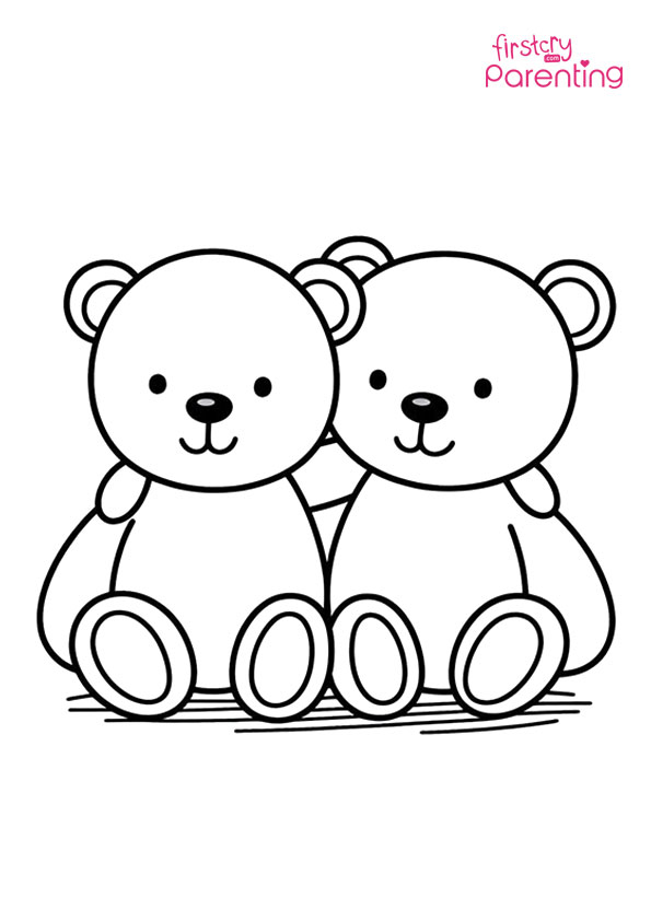 Twin Teddy Bears Coloring Page