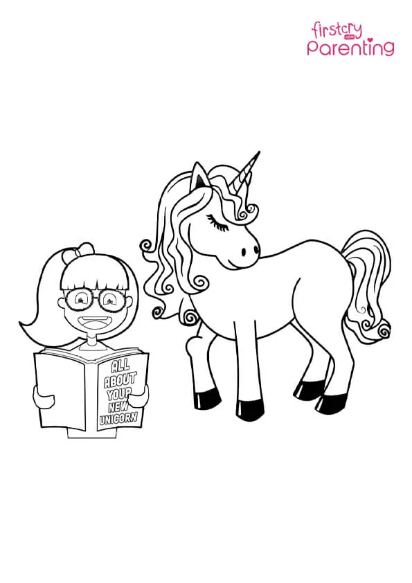 Unicorn With Kid Coloring Page Colouring Pages