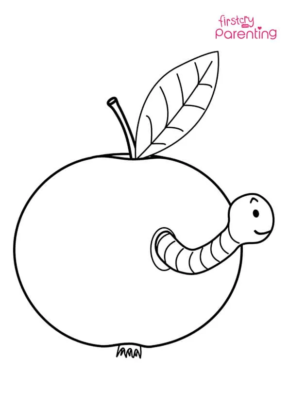 Worm Is Coming Out Of Apple Coloring Page Colouring Pages