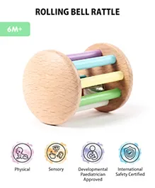 Intellibaby Wooden Rolling Bell Rattle | Sound Toy for Newborns & Toddlers | Develops Auditory Skills | BIS Certified | Paediatrician Recommended| Toxin Free & Internationally Certified|Baby Gift for Toddlers