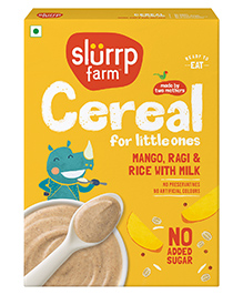 Slurrp Farm Mildly Sweetened with Date Powder, No Added Sugar Instant Cereal | Ragi, Rice and Mango with Milk | No Preservatives & No Salt | Made with Multigrain Millets, 200g