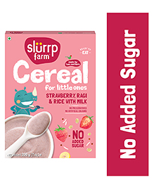 Slurrp Farm Mildly Sweetened with Date Powder, No Added Sugar Instant Cereal | Ragi, Rice and Strawberry with Milk | No Preservatives & No Salt | Made with Multigrain Millets, 200g