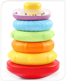 Babyhug Premium 5 Stacking Rings| 4 Textured and 1 Transparent Ring with Beads Sound| Junior Plastic Stack Up Educational Toy| Bath Toy Ring| BIS Certified| Non-Toxic| 6 Months+