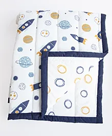 Yellow Doodle Reversible Comfort Quilt - Blue 