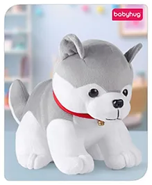 Babyhug Soft Husky Plush Toy|Adorable Cuddle Companion with Bell Collar|Imaginative Play & Emotional Support Buddy|BIS Certified|Ideal for gifting|2 Years+|Grey - Height 35 cm