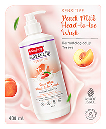 Babyhug Advanced Sensitive Peach Milk Head to Toe Wash Extra Gentle No Tear Formula For Sensitive Baby 2 In 1 Shampoo & Body Wash - 400 ml