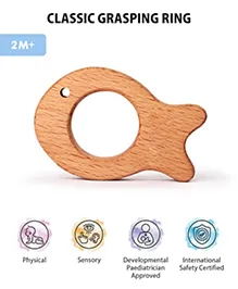 Intellibaby Premium Classic Grasping Ring | Wooden Montessori Baby Rattle | BIS Certified | Develops Fine Motor Skills|Paediatrician Recommended| Early Developmental Toy for Toddlers| Ideal for Infants