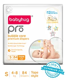 Babyhug Pro Bubble Care Premium Tape Style Diaper (S) Small - 84 Pieces - New & Improved Superior Fit