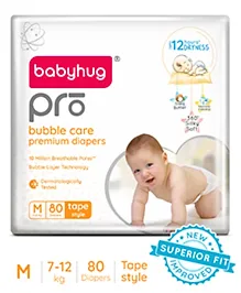 Babyhug Pro Bubble Care Premium Tape Style Diaper Medium - 80 Pieces - New & Improved Superior Fit