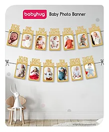 Babyhug Monthly Milestone Photo Frame Banner - Set of 13 |Cardstock Frames from Newborn to 12 Months | Perfect First Birthday & Baby Growth Tracker Decoration | Keepsake for Baby's First Year