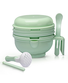 LuvLap 9-in-1 Baby Food Masher Mill, Food Grinder & Processor with Textured Mashing & Filtering Plates, Serving Bowl, Light Green